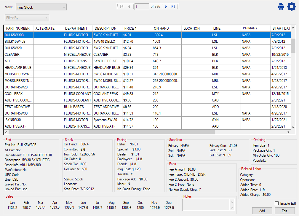 The Browse Inventory window in R.O. Writer 2.5.