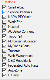 The catalogs section on the General Options window.