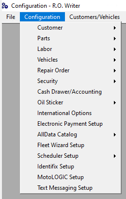 The Configuration menu expanded.