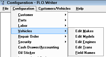 The Vehicles side menu on the Configuration menu.