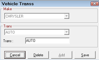The Vehicle Trans window with the Trans box active.