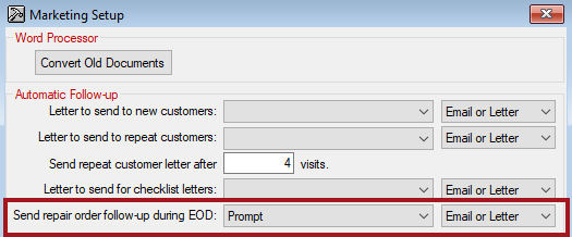 The top half of the Marketing Setup window.