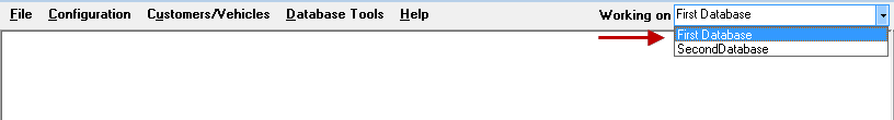 The Working On dropdown list expanded in the upper right corner showing two databases.