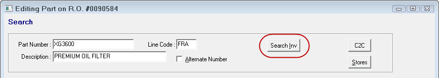 THe Editing Parts window with the search inventory button circled.