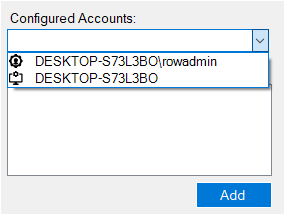 The Configured Accounts dropdown list expanded.