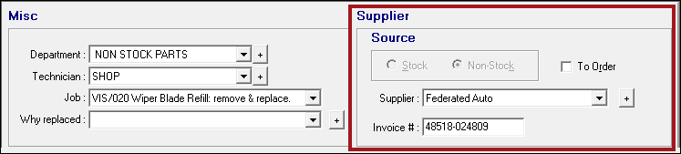 The Supplier section of the Federated part on the Edit Parts window. 