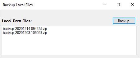 The Local File Backup section file backup window.