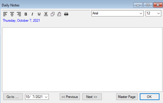 The Daily Notes window.