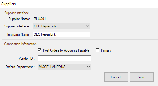 The interface information for an on-the-fly supplier.