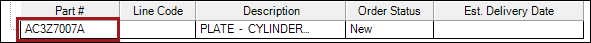 The Order Status window with a part number circled.