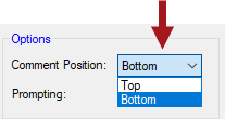 The Comment Position dropdown list expanded.