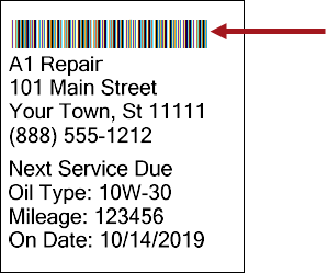 An oil sticker with printed bar code.