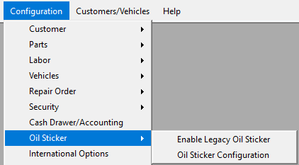 The Oil Sticker side menu.