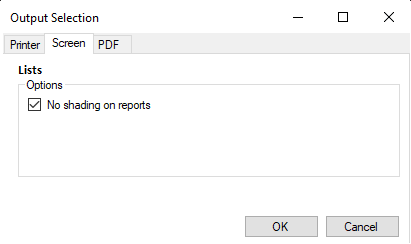 The Screen tab on the Output Selection window. 