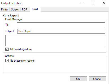 The Email tab for the item being printed.