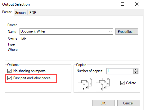 The Output Selection window.