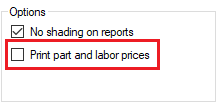 The print parts and labor box unchecked.