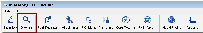 The toolbar in Inventory Browse.