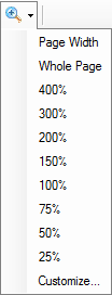 The zoom dropdown menu showing all the zoom levels.