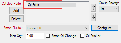 Oil Filter in the Catalog Part section after parts were linked.