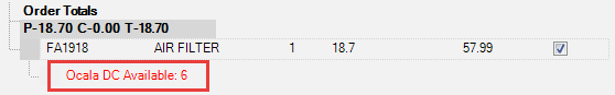 The catalog part with the availability results underneath it.