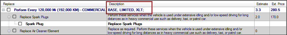 A service with content in the Descripton column.