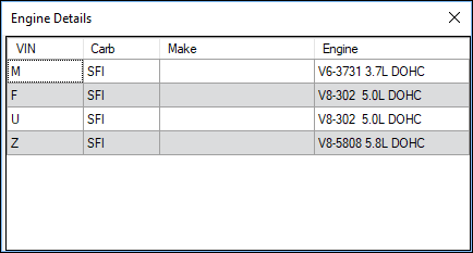 The Engine Details window.
