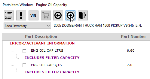 Clicking the next button to search for the next part or labor.
