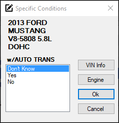 The Specific Conditions window from Epicor.