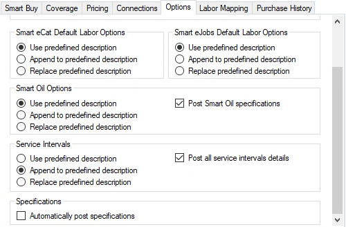 The bottom half of the Options tab.
