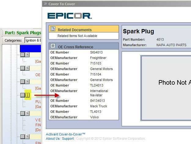 Cover to Cover information from Epicor opened from a part line.