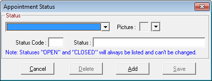 The Appointment Status window blank so you can enter a new status.