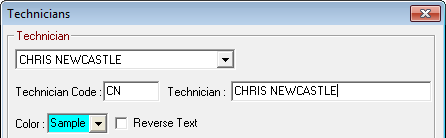 A color selected for a technician on the Technicians window.