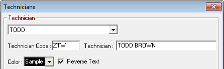 The Technicians window with Reverse Text checked.