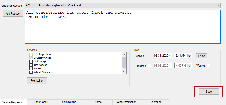 The cursor active in the description box and the Save button active.