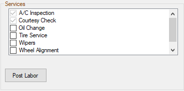 The Services section with an item checked.
