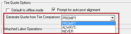 The generate quote options in the dropdown list.