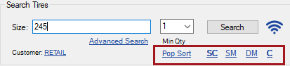 The sort links in the search section.