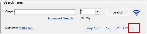 The cost link circled in the search tires section.