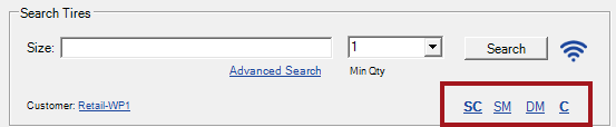 The cost and margin links circled in the search tires section.