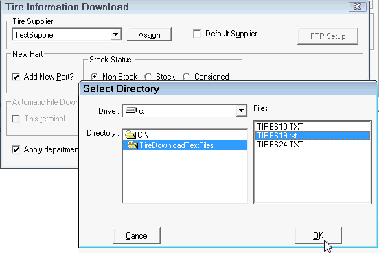 the file selected.