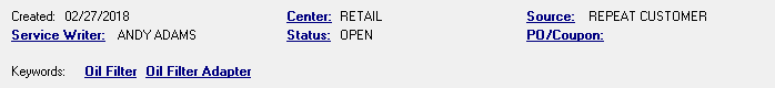 The Information section of the Parts/Labor tab.