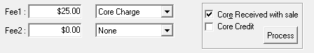 The fees and core charges area.