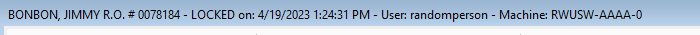 The title bar of a locked repair order showing the lock details.