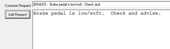 The selected customer request in the customer request field and box.