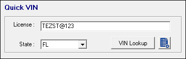 The Quick VIN section with the VIN Lookup button and vehicle specifications button.