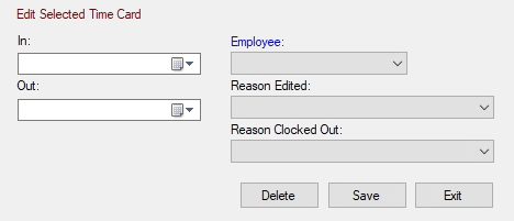 The Edit Selected Time Card section showing time card details.
