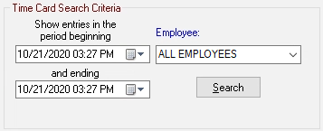The Time Card search criteria section.