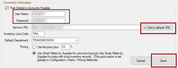 The electonic ordering interface window for Transend.