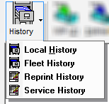 The dropdown menu expanded from the History toolbar button.